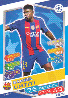 Samuel Umtiti FC Barcelona 2016/17 Topps Match Attax CL #FCB07